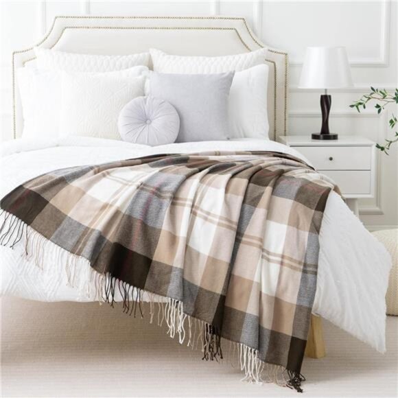 Brown Plaid Throw Blanket for Couch - Fall Plaid Blanket Buffalo Plaid Blankets - Picture 4 of 7